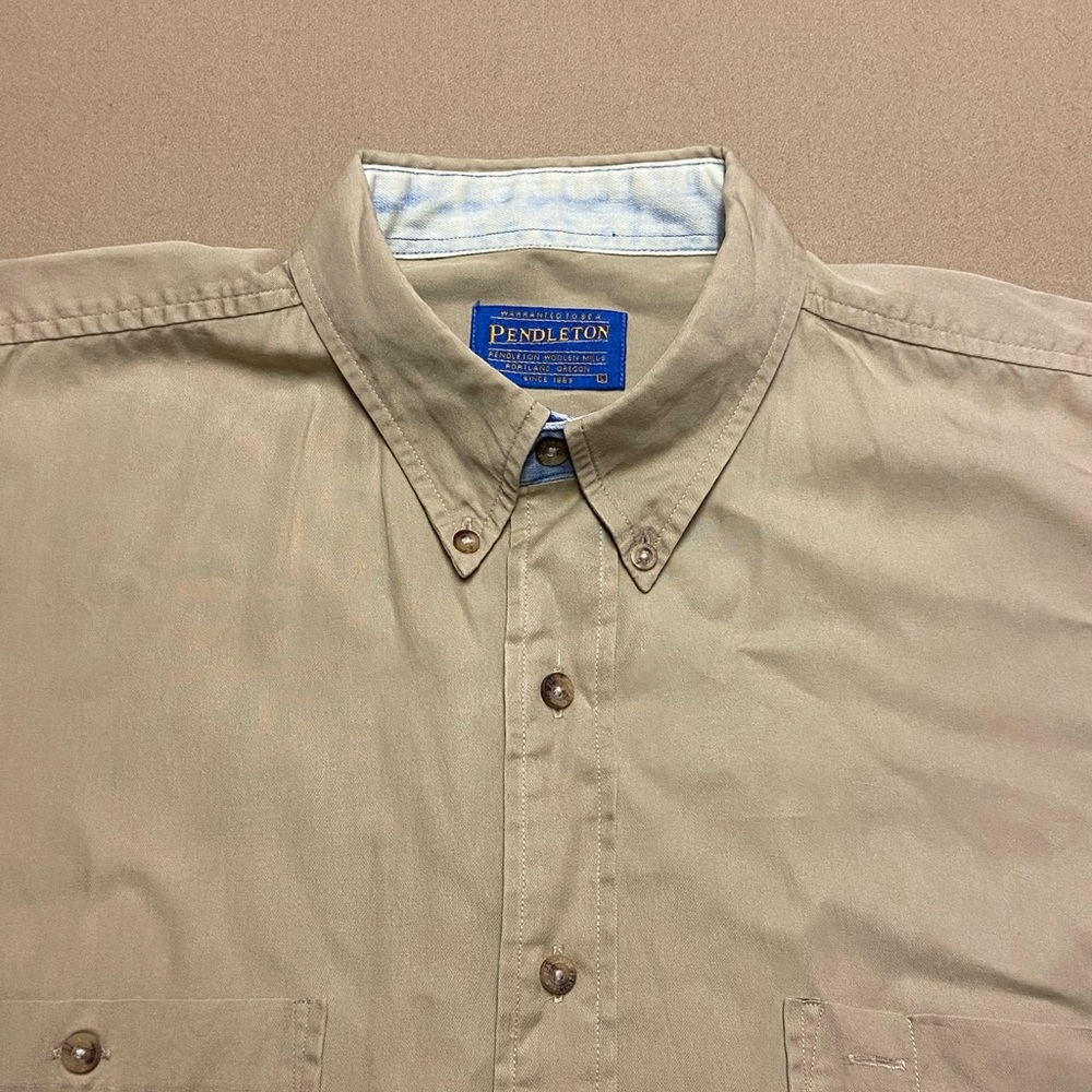 PENDLETON Mens Large Shirt Button Up Down Brown Beige Tan Short Sleeve